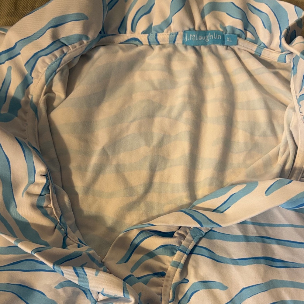 J. McLaughlin Light Blue and White Patterned Dress, XL